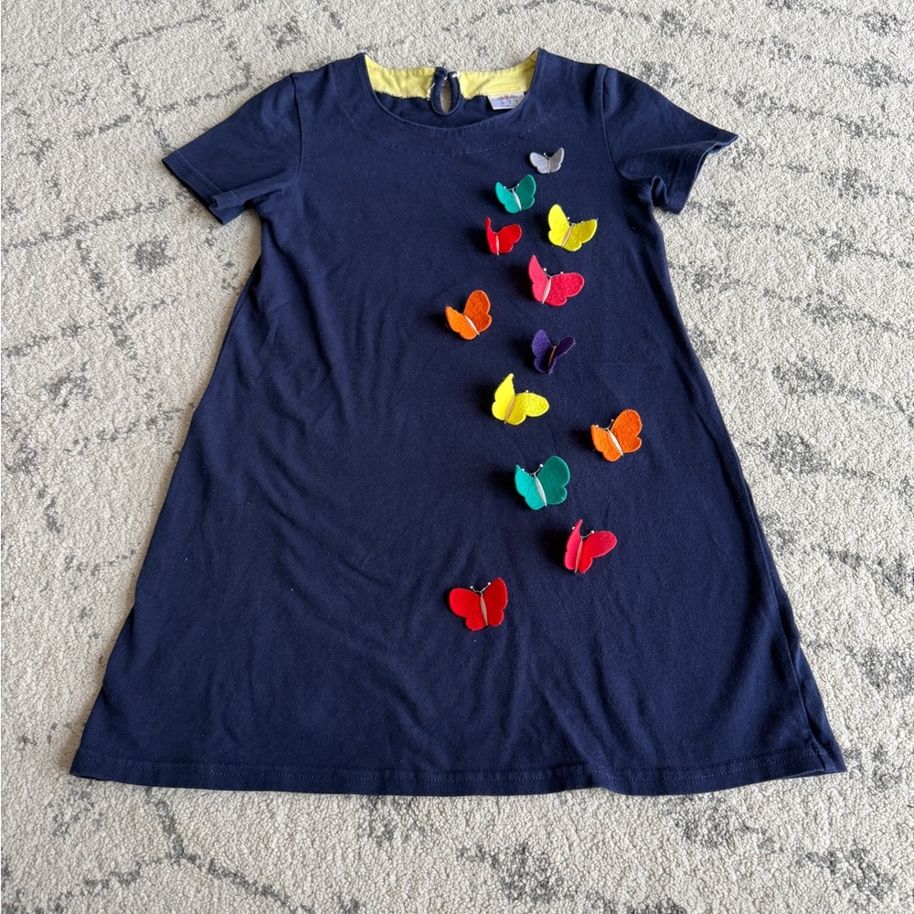 Girls Navy Dress with Butterfly Appliqué